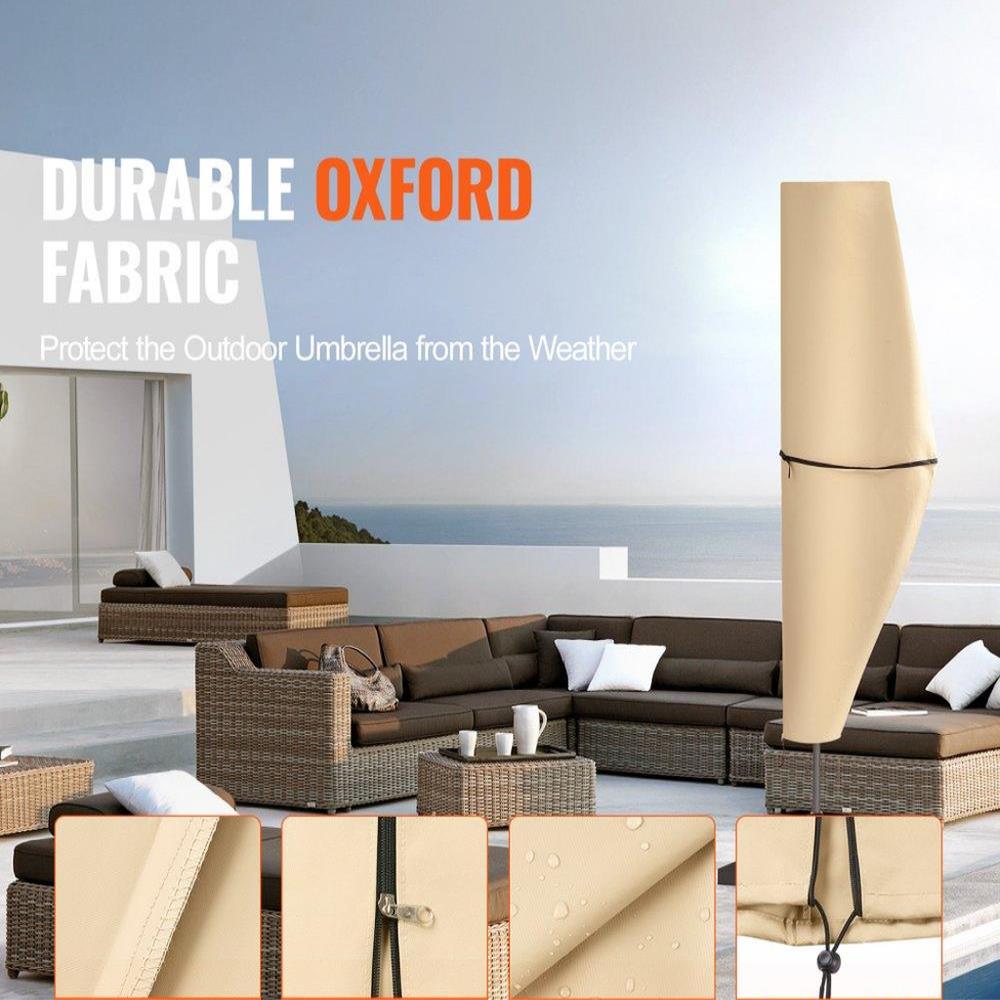 Patio Umbrella Cover for 7ft to 13ft Offset Umbrellas, Water Resistant PU 2000mm, Outdoor Umbrella Cover with Zipper and Rod, Beige