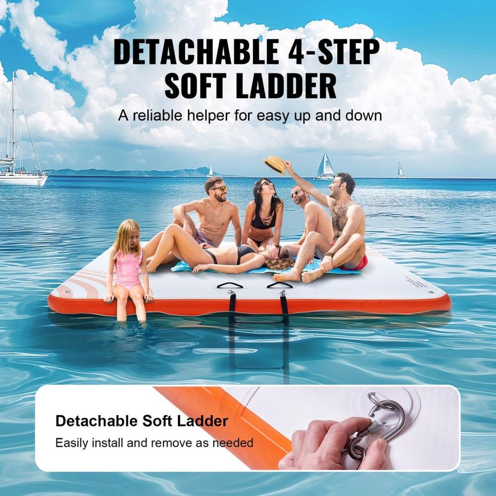 Inflatable Floating Dock, 10 x 10FT Inflatable Dock Platform, Non-Slip Water Floating Dock Mat with Portable Carrying Bag & Detachable Ladder, Floating Platform Island Raft for Pool Beach Ocean