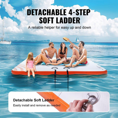 Inflatable Floating Dock, 10 x 10FT Inflatable Dock Platform, Non-Slip Water Floating Dock Mat with Portable Carrying Bag & Detachable Ladder, Floating Platform Island Raft for Pool Beach Ocean