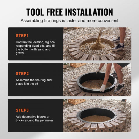 Round Fire Pit Ring 45 Inch Outer Steel Liner DIY Campfire