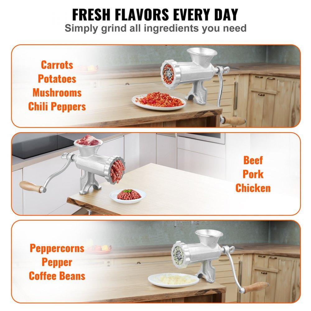 Manual Meat Grinder, Heavy Duty Cast Iron Hand Meat Grinder with Steel Table Clamp, Meat Mincer Sausage Maker with 1 Cutting Blade, 2 Cutting Plates, 3 Sausage Tubes for Beef Pepper Mushroom