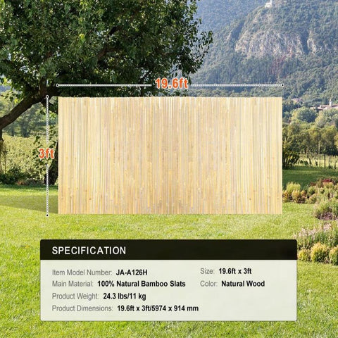 Natural Bamboo Slat Screening Privacy Bamboo Slat Fence 3 ft H x 19.6 ft L