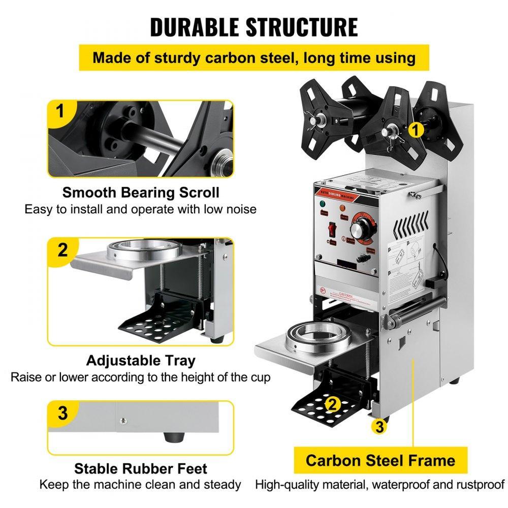 Semi-automatic Cup Sealing Machine, 300-500 Cup/h Tea Cup Sealer Machine, Silver Boba Cup Sealer Machine, 90/95mm Cup Diameter Boba Cup Sealing Machine with Control Panel for Bubble Milk Tea