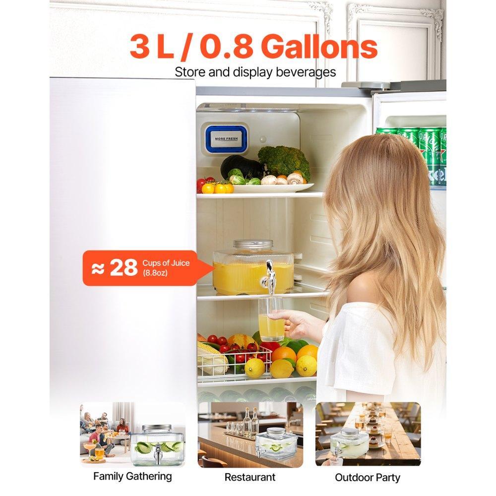 Beverage Dispenser, 0.8 Gallon Drink Dispensers for Parties, Glass Juice Dispenser with No-Drip Spigot and Lid, Iced Tea Lemonade Juice Water Dispensers for Restaurants, Hotels, Parties