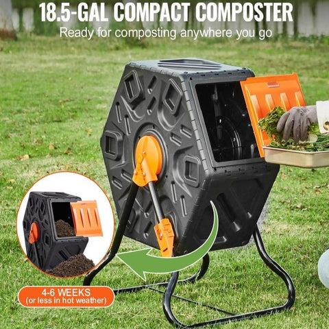Compost Bin, 18.5-Gal Composting Tumbler, Compact Single Rotating Chamber with Sliding Door and Steel Frame, BPA Free  Small Composter Bin Tumbler for Garden, Kitchen, Yard, Outdoor