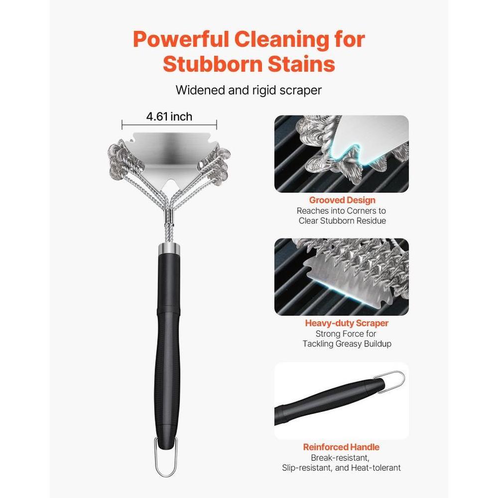  Grill Brush and Scraper, BBQ Brush for Outdoor Grills, Stainless Steel Woven Wire, Bristle Free Barbecue Brushes for Porcelain, Charcoal, Grate Cleaner Grill Accessories, 17 in