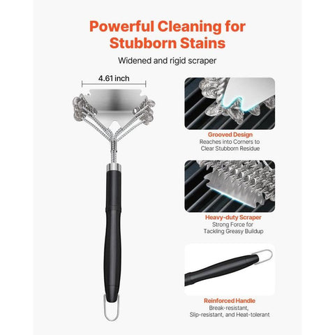  Grill Brush and Scraper, BBQ Brush for Outdoor Grills, Stainless Steel Woven Wire, Bristle Free Barbecue Brushes for Porcelain, Charcoal, Grate Cleaner Grill Accessories, 17 in