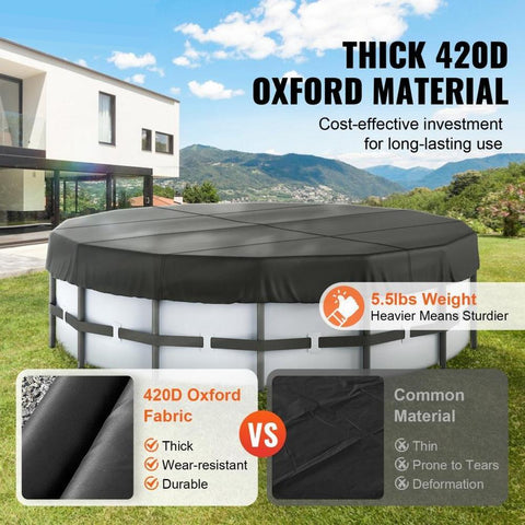 15 Ft Round Pool Cover, Solar Covers for Above Ground Pools, Safety Pool Cover with Drawstring Design, 420D Oxford Fabric Summer Pool Cover, Waterproof and Dustproof, Black