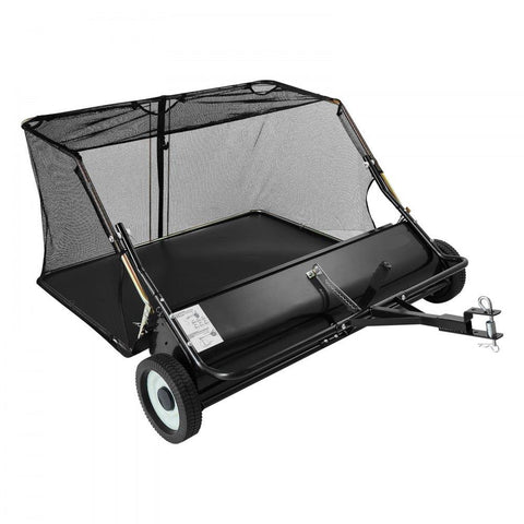 Tow Behind Lawn Sweeper, 48 in Pull Behind Yard Sweeper, 26 cu. ft Hopper Bag Capacity, Leaf & Grass Collector with Dumping Rope, Adjustable Sweeping Height, Garden Sweepers for Lawn Farm