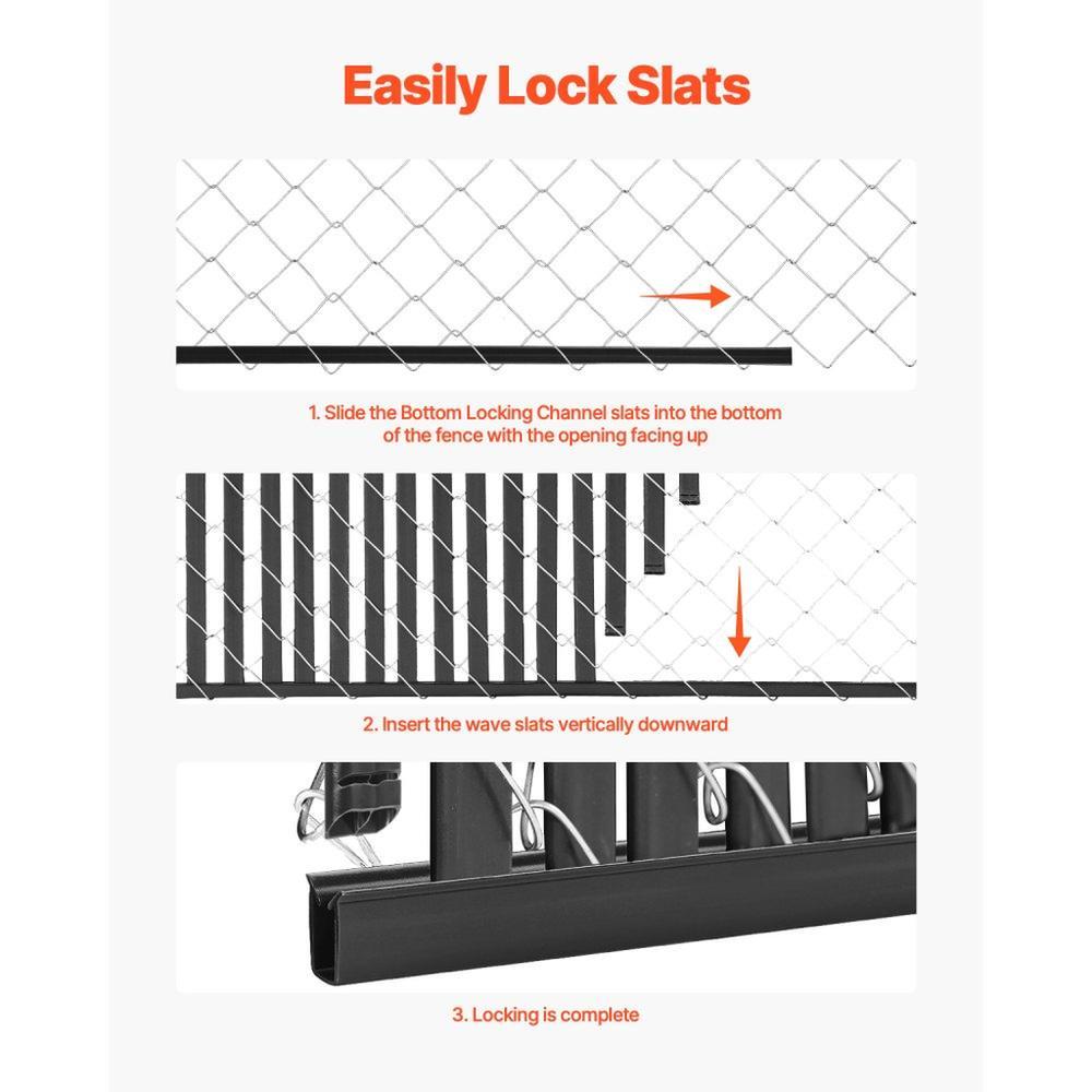 Bottom Locking Privacy Slats, Double-Wall Vertical Bottom-Locking Slats for Chain-Link Fence, High-Density HDPE Chain Link Slats Ideally Fit 6' High Fence for Garden, Farm, Sports Field(Black)