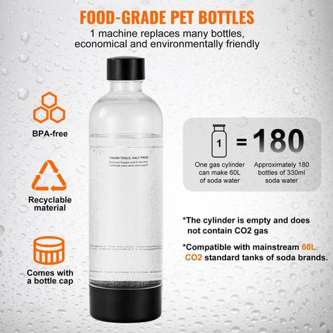 Sparkling Water Maker, Soda Maker Machine for Home Carbonating, Seltzer Water Starter Kit with BPA-free 1L PET Bottle, CO2 Cylinder, Compatible with Mainstream Screw-in 60L CO2 Cylinder