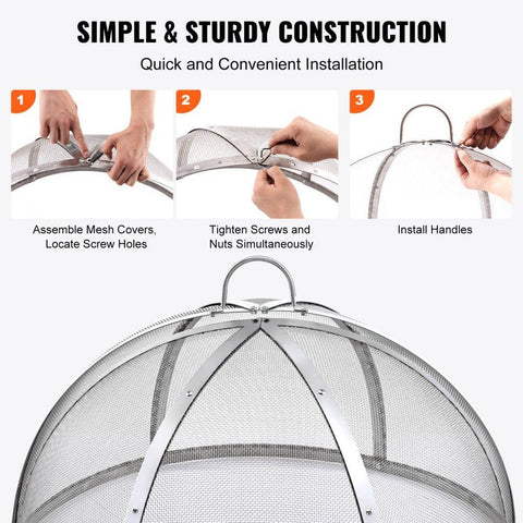 Firepit Spark Screen Lid, 36" Diameter, Outdoor Firepit Ring Cover Round Accessories, Fire Pit Metal Cover, Easy-Opening Stainless Steel Fire Ring Covers for Outdoor Patio Fire Pits Backyard