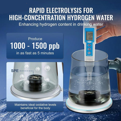 Hydrogen Water Cup, 400 ml / 14.1 oz Hydrogen Generator, SPE Technology Portable Hydrogen Water Ionizer Machine with Wireless Charging Base, Hydrogen Rich Water Bottle Glass Health Cup