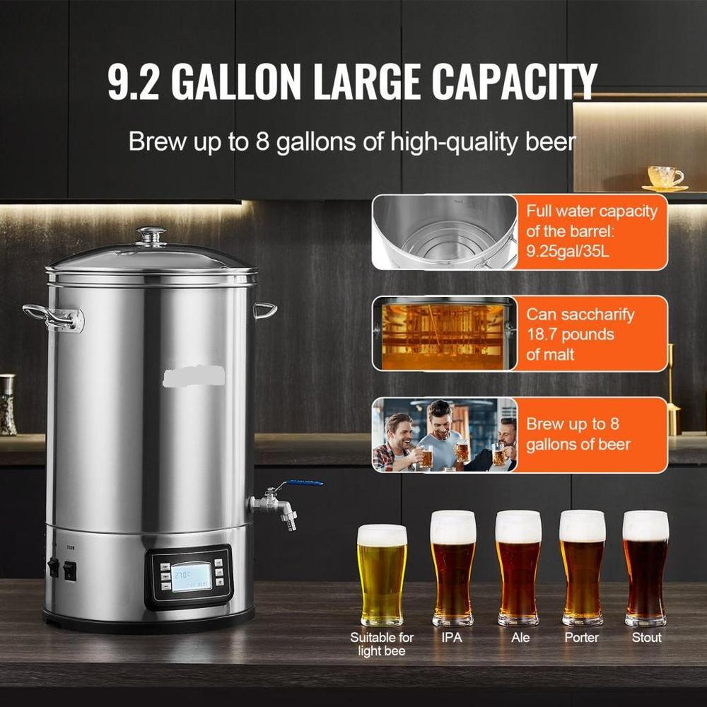 Electric Brewing System, 8 GALLON Brewing Stock Pot, All-in-One Home Beer Brewer, 304 Stainless Steel Brewing Supplies with Panel, Includes Glass Lid, Handle, Spigot, Electronic Panel Control