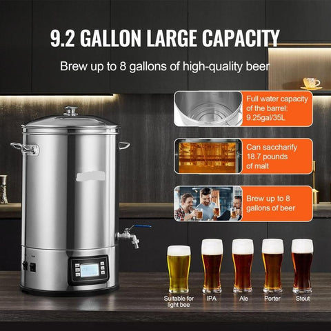 Electric Brewing System, 8 GALLON Brewing Stock Pot, All-in-One Home Beer Brewer, 304 Stainless Steel Brewing Supplies with Panel, Includes Glass Lid, Handle, Spigot, Electronic Panel Control