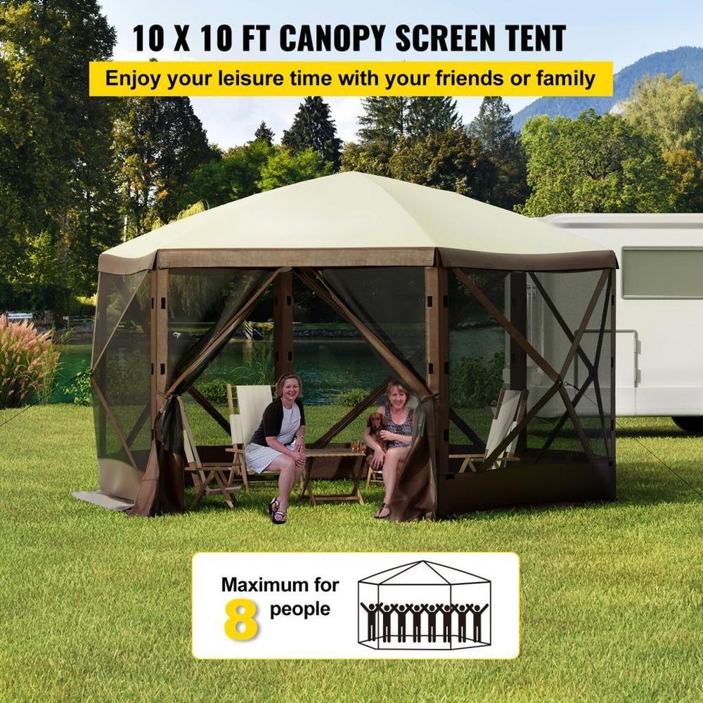 Gazebo Screen Tent, 10 x 10 ft, 6 Sided Pop-up Camping Canopy Shelter Tent with Mesh Windows, Portable Carry Bag, Ground Stakes, Large Shade Tents for Outdoor Camping, Lawn and Backyard