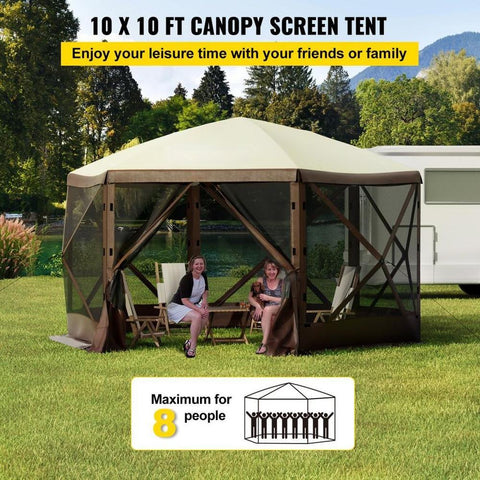 Gazebo Screen Tent, 10 x 10 ft, 6 Sided Pop-up Camping Canopy Shelter Tent with Mesh Windows, Portable Carry Bag, Ground Stakes, Large Shade Tents for Outdoor Camping, Lawn and Backyard