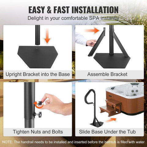 Hot Tub Handrail, 360 Rotatable Spa Side Handrail with 35"-57" Adjustable Height, Rust-proof Aluminum Spa Step Hot Tub Hand Rail with Slide-Under Mount Base for Indoor & Outdoor, 600LBS Capacity