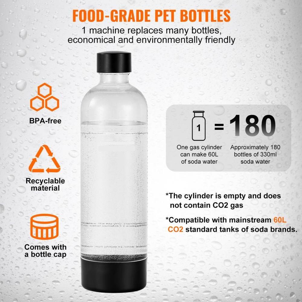 Sparkling Water Maker, Soda Maker Machine for Home Carbonating, Seltzer Water Starter Kit with BPA-free 1L PET Bottle, 2 CO2 Cylinders, Compatible with Mainstream Screw-in 60L CO2 Cylinder