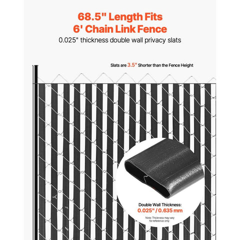 Bottom Locking Privacy Slats, Double-Wall Vertical Bottom-Locking Slats for Chain-Link Fence, High-Density HDPE Chain Link Slats Ideally Fit 6' High Fence for Garden, Farm, Sports Field(Black)