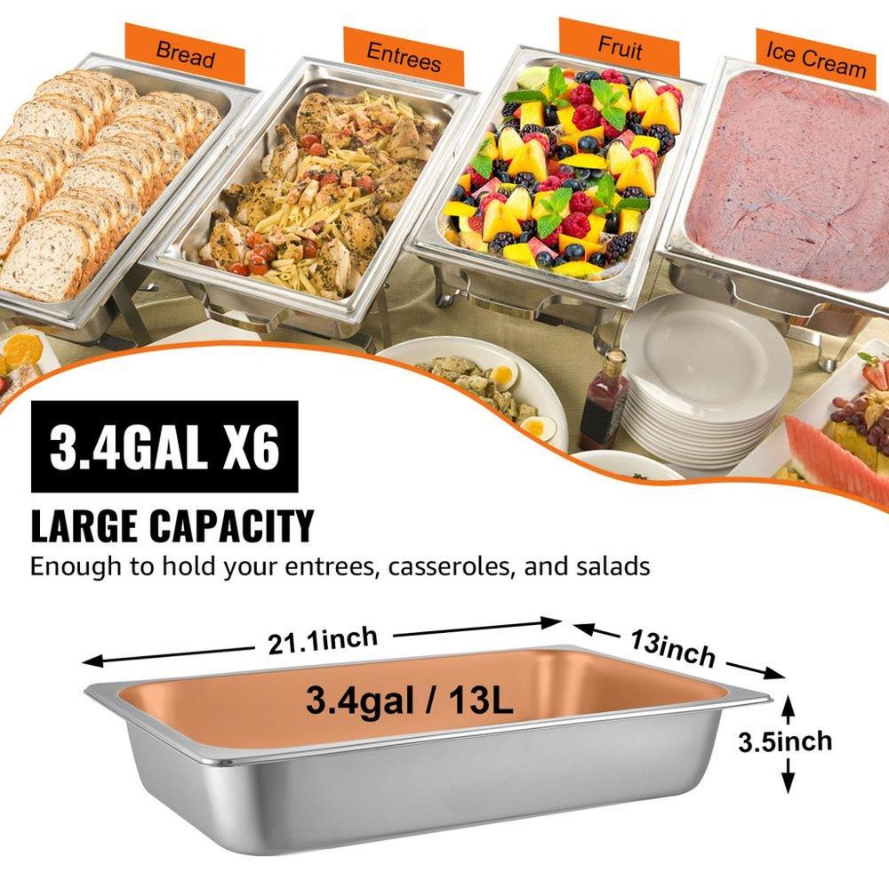 6 Pack Steam Table Pans Full Size 209 x 128 x 39 in 13L Stainless Steel Deep Food Pan Container Anti Jam Hotel Pans Oven Tray
