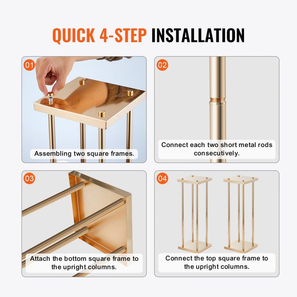 4PCS Gold Metal Column Wedding Flower Stand, 23.6inch High With Metal Laminate, Vase Geometric Centerpiece Stands, Cylindrical Floral Display Rack for Events Reception, Party Road Leads