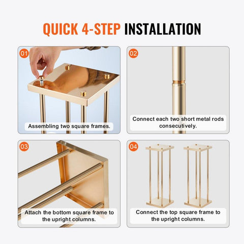 4PCS Gold Metal Column Wedding Flower Stand, 23.6inch High With Metal Laminate, Vase Geometric Centerpiece Stands, Cylindrical Floral Display Rack for Events Reception, Party Road Leads