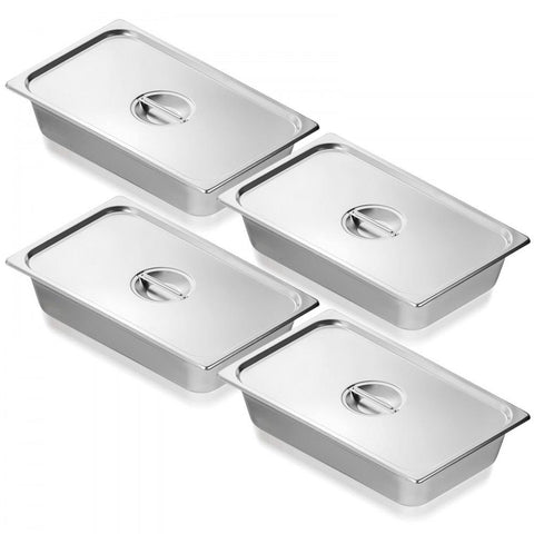 4 Pack Full Size Hotel Pans with Lids, 4" Deep 0.8mm Thick Stainless Steel Anti-Jam Steam Table Pans for Catering, Buffet & Commercial Kitchen