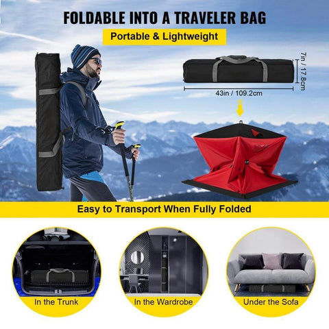 2-3 Person Ice Fishing Shelter Tent, 300D Oxford Fabric Portable Ice Shelter with Pop-up Pull Design, Strong Waterproof and Windproof Ice Fish Shelter for Outdoor Fishing, Red