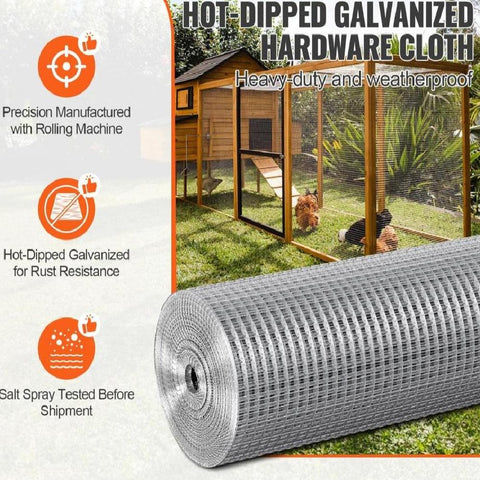 Hardware Cloth 24in x 100ft 19 Gauge Half Inch Hot Dipped Galvanized Wire Mesh Roll for Chicken Fencing Rabbit Cages Garden and Rodent Control