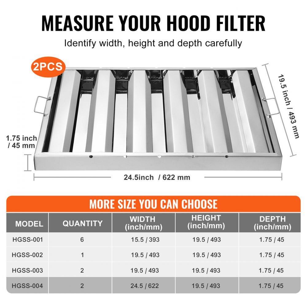 24.5Wx19.5H Inch Commercial Hood Filter Range Hood Baffle Stainless Steel