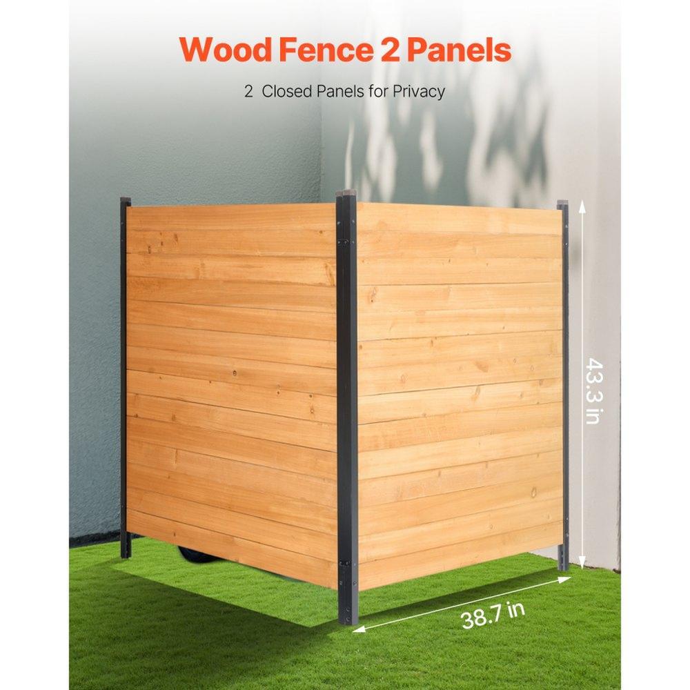 Wood Privacy Fence, 38" W x 42" L, 2 Panel Solid Air Conditioner Fence Screen, Pool Equipment Enclosure with Metal Stakes, Easy DIY Installation, Outdoor Trash Can Hider for Garden Decoration