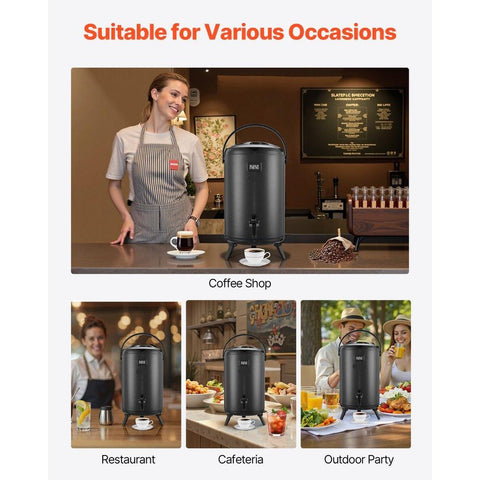 Insulated Beverage Dispenser, 3.2 Gal/12L Stainless Steel Thermal Drink Server with Spigot & Temp Display, Suitable for Hot and Cold Drinks, for Tea Coffee Water in Cafes & Restaurants, Black