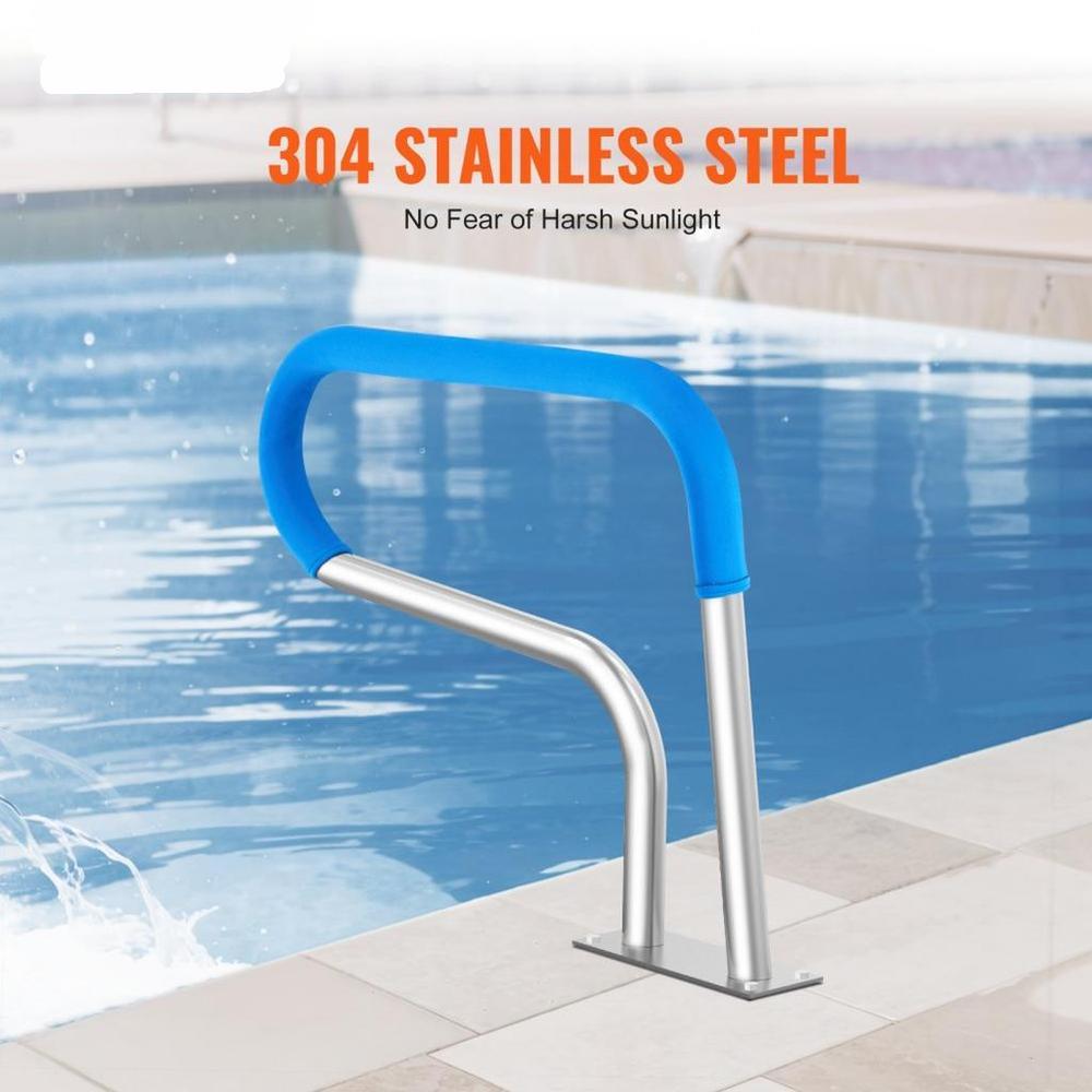 Pool Handrail, 32 x 23 inch Pool Railing, Stainless Steel with Base Plate for Indoor/Outdoor Pools,Swimming Pool Safety Railing for Decks,Rust-Proof Grab Bar w/Grip Cover&Accessories for Spas