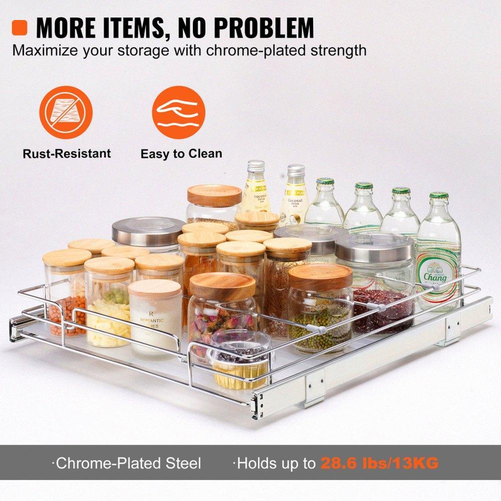 15.5"Wx21"Dx3.5"H Pull Out Cabinet Organizer, Heavy Duty Slide Out Pantry Shelves, Chrome-Plated Steel Roll Out Drawers, Sliding Drawer Storage for Home, Inside Kitchen Cabinet, Bathroom, Under Sink, 17"Wx22"Dx7"H Install Size for Cabinet