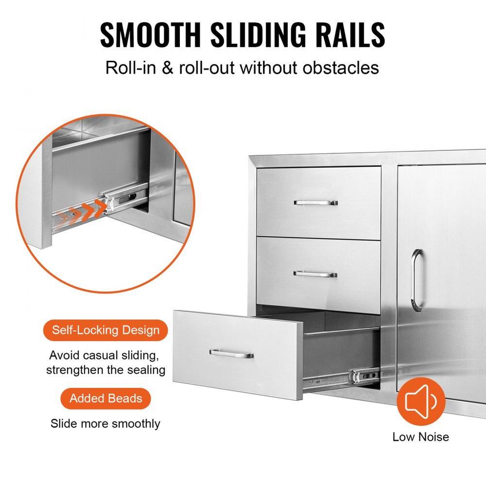 Outdoor Kitchen Door Drawer Combo 38.3''W x 22.7''H x 20.7''D, BBQ Access Door/Triple Drawers Combo with Stainless Steel Handles, Perfect for BBQ Island Patio Grill Station