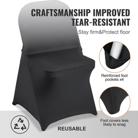 Stretch Spandex Folding Chair Covers, Universal Fitted Chair Cover, Removable Washable Protective Slipcovers, for Wedding, Holiday, Banquet, Party, Celebration, Dining (30PCS Black)