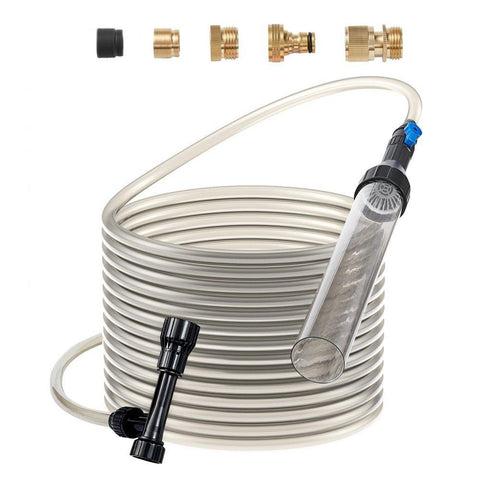 Aquarium Vacuum Gravel Cleaner, 25 ft PVC Hose Fish Tank Vacuum Gravel Cleaner, Siphon Fish Tank Cleaner Vacuum, 3 Types of Brass Adapters, for Fish Tank Cleaning Gravel & Sand