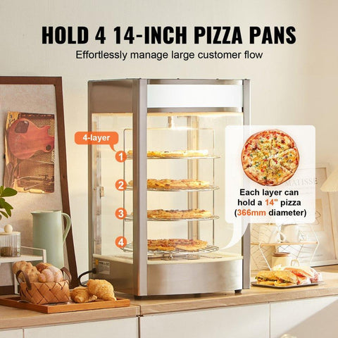 Food Warmer Display for 14" Pizza, 4-Tier Commercial Pizza Warmer Electric