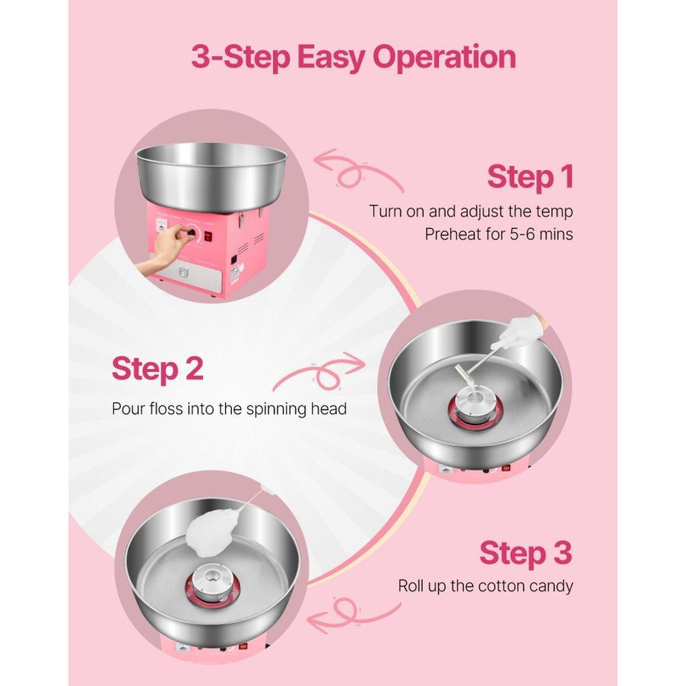 Electric Cotton Candy Machine, 1000W Commercial Candy Floss Maker with 20.5 in Stainless Steel Bowl, Sugar Scoop, and Drawer, Easy Home Use, Perfect for Kids Birthday, Family Party, Pink