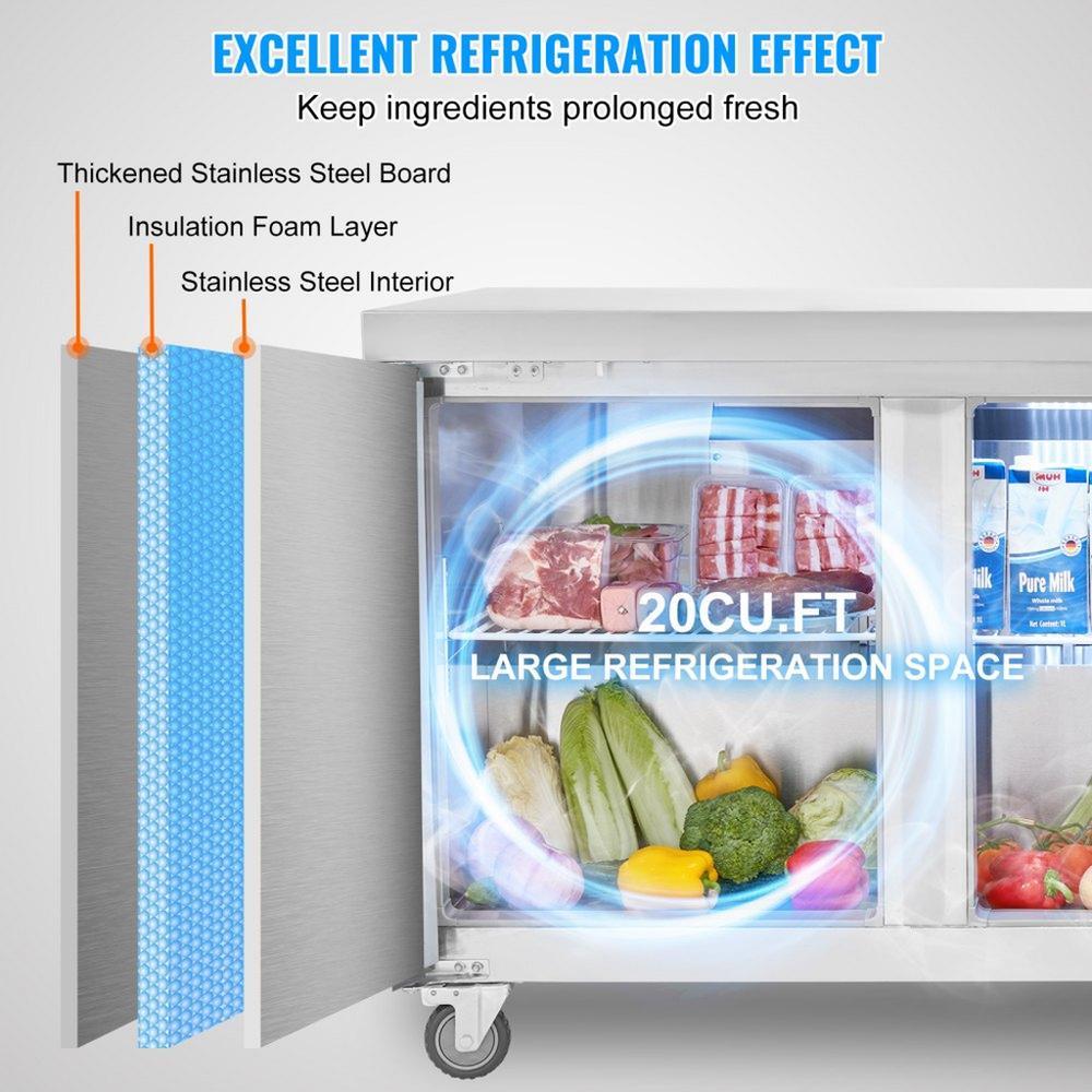 72" Commercial Refrigerator Sandwich & Salad Prep Table 20 Cu. Ft Fridge