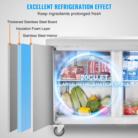 72" Commercial Refrigerator Sandwich & Salad Prep Table 20 Cu. Ft Fridge