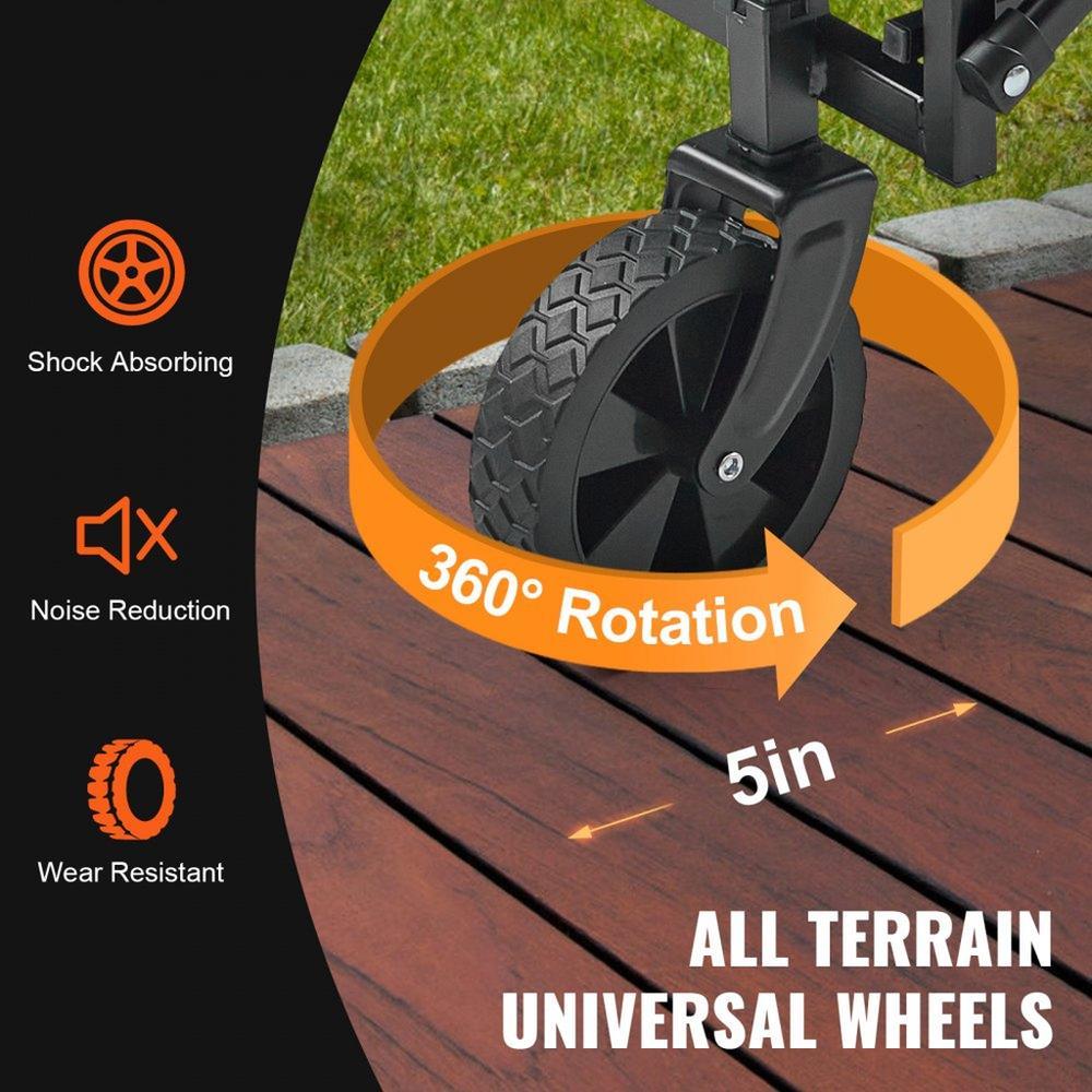 Collapsible Folding Wagon 2 cu ft Beach Cart with All Terrain 5 in Wheels Heavy Duty 220 lbs Capacity with Drink Holders for Camping Shopping and Garden