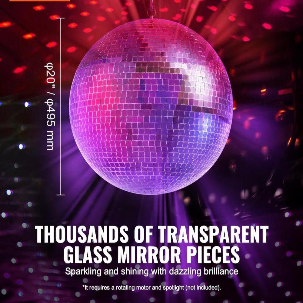 Mirror Disco Ball, Large 20 Inch Party Mirror Ball with Hanging Ring, Lightning Disco Ball Party Decorations, Ideal for DJ Club, Stage, Wedding, Birthday, Christmas, New Years Celebration