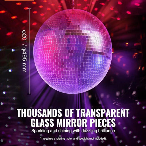 Mirror Disco Ball, Large 20 Inch Party Mirror Ball with Hanging Ring, Lightning Disco Ball Party Decorations, Ideal for DJ Club, Stage, Wedding, Birthday, Christmas, New Years Celebration