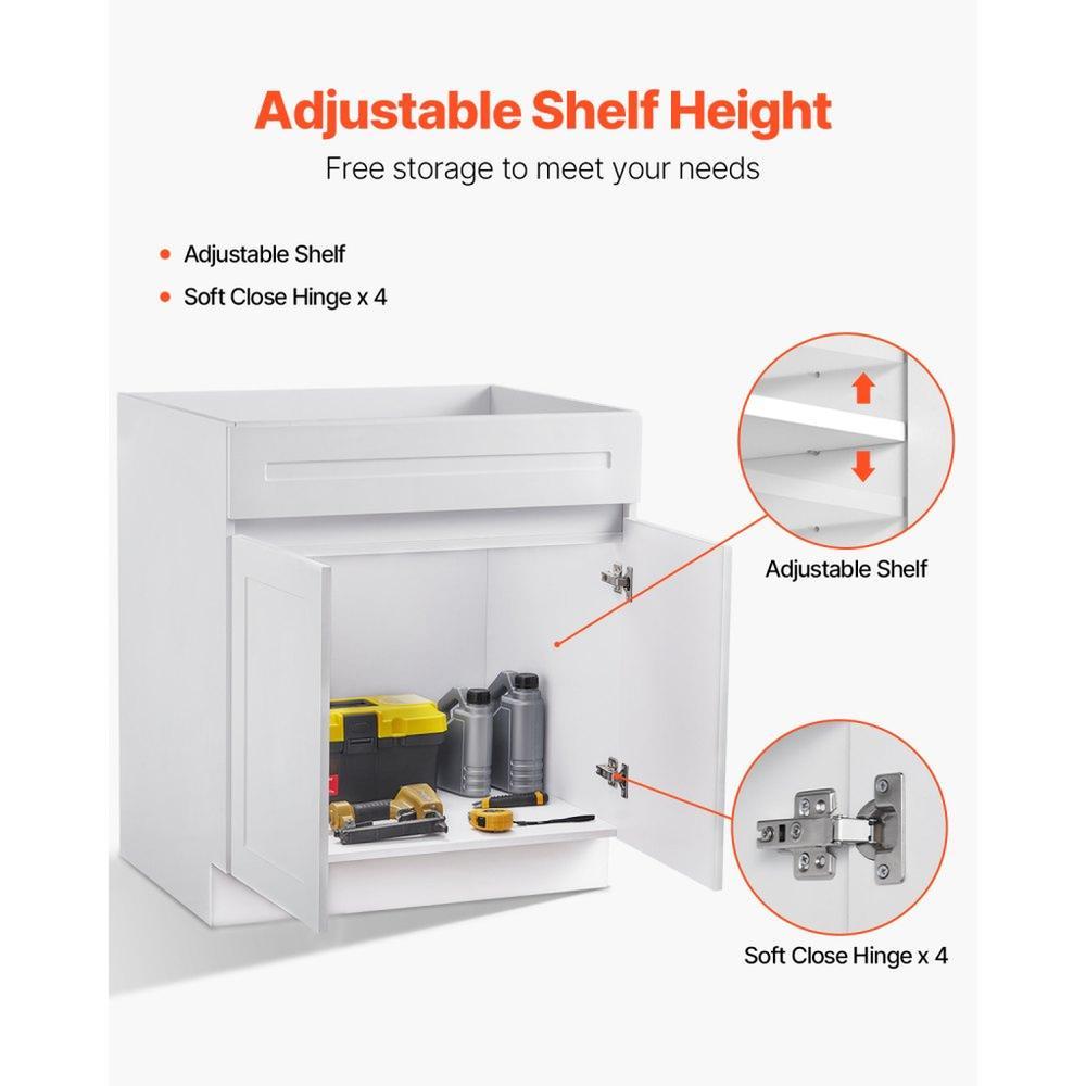 White Shaker Base Cabinet – 30" W x 24" D x 34.5" H, Ready to Assemble Kitchen Cabinet