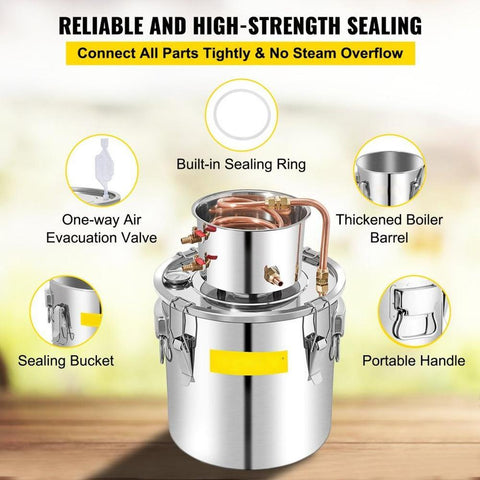 Alcohol Still 13.2Gal/50L, Alcohol Distiller with Circulating Pump, Alcohol Still Copper Tube, Whiskey Distilling Kit with Build-In Thermometer, Whiskey Making Kit for DIY Alcohol, Stainless Ste