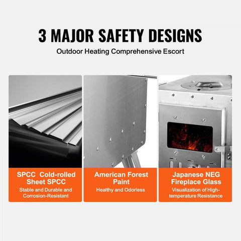 Wood Stove, 86 inch, Stainless Steel Camping Tent Stove, Portable Wood Burning Stove with Chimney Pipes & Gloves, 3000in³Firebox Hot Tent Stove for Outdoor Cooking and Heating with 8 Pipes