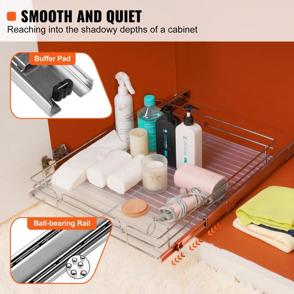 15.5"Wx21"Dx3.5"H Pull Out Cabinet Organizer, Heavy Duty Slide Out Pantry Shelves, Chrome-Plated Steel Roll Out Drawers, Sliding Drawer Storage for Home, Inside Kitchen Cabinet, Bathroom, Under Sink, 17"Wx22"Dx7"H Install Size for Cabinet