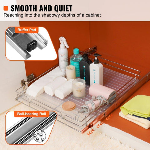 15.5"Wx21"Dx3.5"H Pull Out Cabinet Organizer, Heavy Duty Slide Out Pantry Shelves, Chrome-Plated Steel Roll Out Drawers, Sliding Drawer Storage for Home, Inside Kitchen Cabinet, Bathroom, Under Sink, 17"Wx22"Dx7"H Install Size for Cabinet